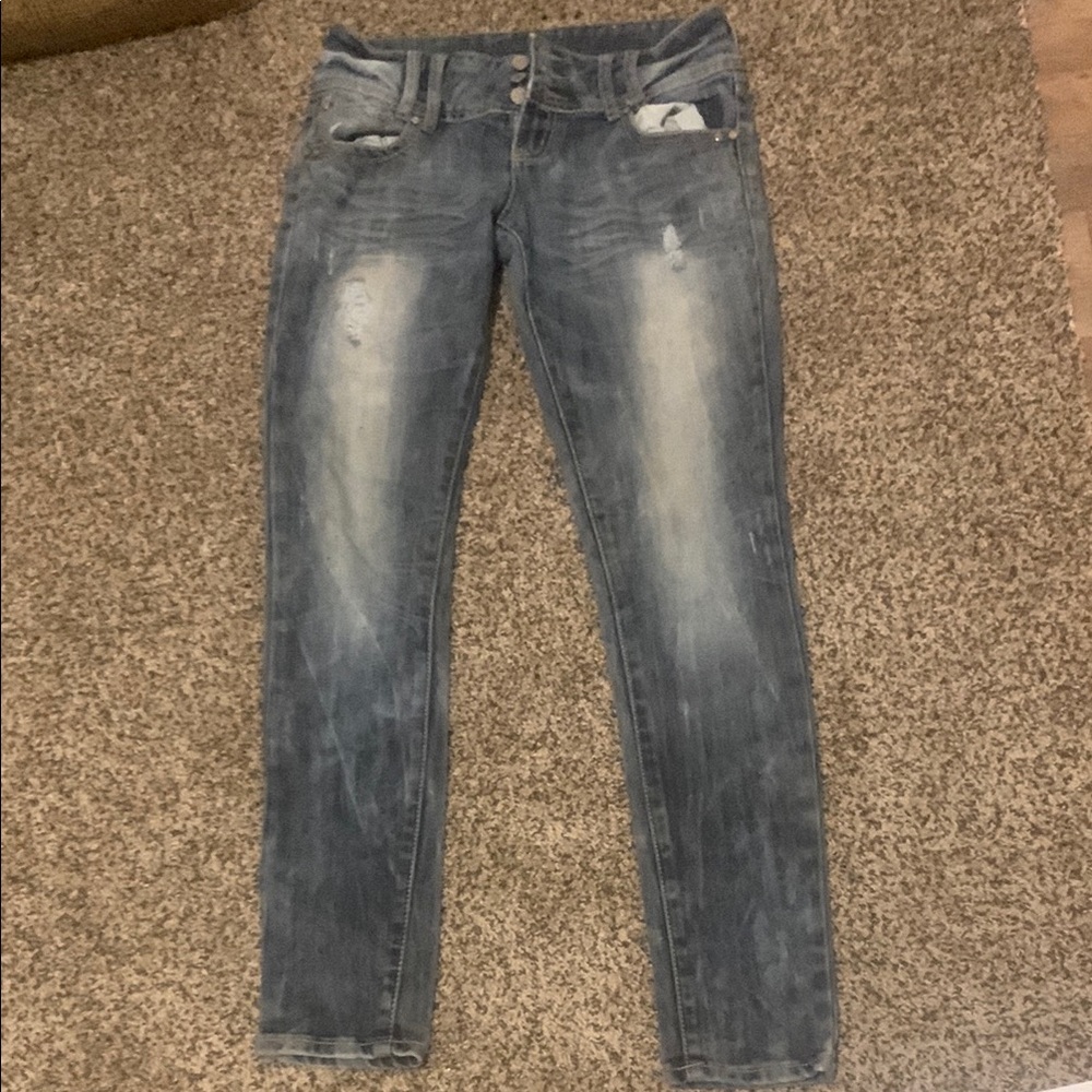 Almost Famous Blue Skinny Jeans with Distressed Details